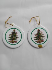 Vintage Round Spode Porcelain Christmas Tree Ornanent Set Of 2 NIB All Original  picture