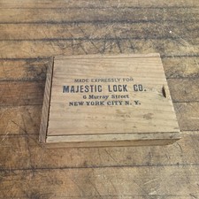 VINTAGE MAJESTIC LOCK CO. LOCKSMITH TOOL CONTENTS AND WOOD BOX ADVERTISING RARE  picture