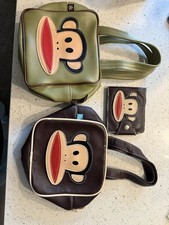 Paul Frank Julius & Friends Monkey Face Top Handle Bag + Wallet Brown/Green picture