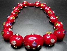 Amazing HUGE Burgundy Lucite Bead Bezel Set Cubic Zirconia Necklace picture