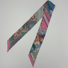 Hermès Twilly Selle de Dignitaire Plumetis Silk Scarf Pink Blue Bag Scarf  picture