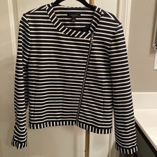 EUC Ann Taylor Stripped Moto Jacket - Black & White Medium Petite picture