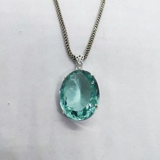 Green Aquamarine Oval Cut Pendant 100–110 Ct | Handmade Silver Gemstone Necklace picture