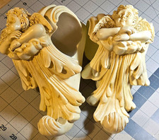 Vtg Pair White Ceramic Cherub Angel Wall Corbels Brackets Decorative picture