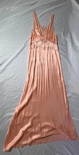 Vintage 1930s 1940s Peach Satin Nightgown Embroidered Blue Trim Bias Gown picture