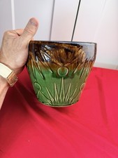 Vtg RRP Co Robinson Ransbottom Sun Moon Jardiniere Planter Green Brown 8” picture