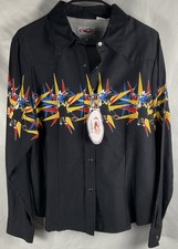 Roper Womens Black XL Shirt Western Style Snap Front Long Sleeve Cowgirl Country picture