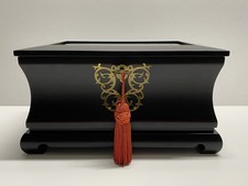 Vintage Bombay Jewelry Box  solid dark wood Glass Top Asian Style W/ Key  picture
