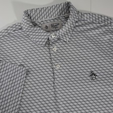 Original Penguin Mens Grey Geometric Cube Print Short Sleeve Polo Shirt Size M picture