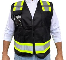 Surveyor Solid Black Two Tones Safety Vest ,With Multi-Pocket Tool/ Photo ID picture