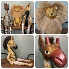 3 PIER 1 IMPORT Giraffe Lion Zebra Articulated Large Safari Wooden Shelf Sitters picture