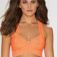 Free People Women's Halter Bralette Galloon Lace Lt Solid Orange Large picture