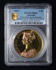 PCGS PR68 1851 Australia Queen Victoria Sydney NSW Gilt 5 Shillings picture