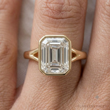 IGI 4CT Emerald Lab Grown Diamond Bezel Engagement Ring 14K Gold E-VS1+ picture