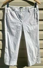 Talbots Perfect Skimmer Womens 2P White Cotton Stretch Capri Pants Button Hem picture