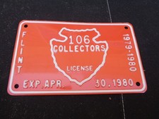 Vintage 1979-1980 Collector License Plate Flint Michigan #106 Embossed Metal picture