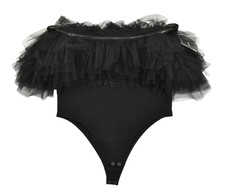Torrid Bodysuit Women's 2 2X Black Foxy Off The Shoulder Tulle Ruffle Cotton NWT picture