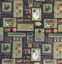 VTG Spooky Town Halloween Patchwork Glitter Fabric by Debbie Mumm, Half Yard picture