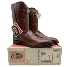 Justin Boots Mens 10D Roper Tan Corona Leather Vintage USA Western 3714 NWT picture