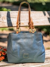 Dooney Bourke Denim Blue Side Zip Barlow Florentine Leather Large Tote Bag Purse picture
