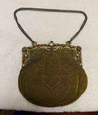 Lutz & Weiss Art Nouveau Edwardian 1900s Silver Silk Evening Bag w/ Gems picture