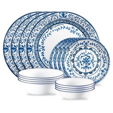 Corelle 16pc Vitrelle Portofino Dinnerware Set: White Floral Botanical Pattern picture