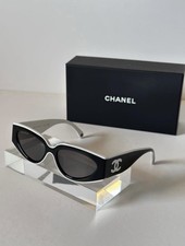CHANEL Women's Black & White Cat Eye Sunglasses Black Tinted Lenses Logo picture