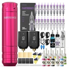 Kit de tatuaje inalámbrico rosa con 2 baterías recargables, 20 agujas de cartuch picture