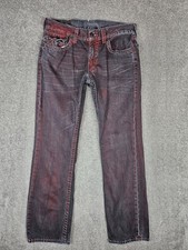 True Religion Straight Big T Jeans Mens 33 (34x33) Red Faded Flap Pockets picture