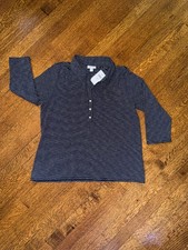 NWT J. Jill Striped Henley Polo Knit Shirt - Navy - Medium Petite picture