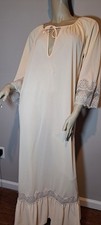 Vtg Gilead Long Nightgown Sleeves Slinky Yellow Lace Trim S  Cottage Lingerie  picture
