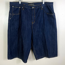 Rocawear Men’s Blue Dark Wash Cotton Denim Shorts Button 5-Pocket Logo Size 42 picture