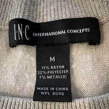 INC International Concepts Beige Metallic Glitter Knit Round Neck Pullover M picture