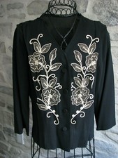 REDUCED BEAUTIFUL TRUE VINTAGE RARE 30s 40s BLK CREPE EMBROIDERED JACKET/TOP picture