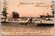 1907 Bund of Yokohama Japan Harbor Boats Rickshaw Rare ANTIQUE Postcard 9834 picture