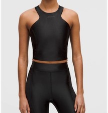 Lululemon Satin Shine Tank Top Wordmark Logo Black Cropped Racerback  2 NWT picture
