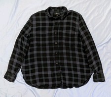 Madewell Flannel Sunday Shirt Women Large Gray/Black Buffalo Plaid Button Down picture