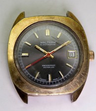 Vtg Men's Waltham Electrodyne Swissonic Watch 38mm Tank Runs Great (READ) picture