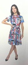 Karl Lagerfeld Sketch Logo Print Belted Button Lined Dress Wm's 10 NWT picture