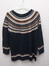 Talbots Plus Sweater Women 2X Black Brown FAIR ISLE Tunic Pullover Nordic Rustic picture