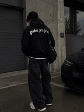 Palm Angels Black Hoodie Size M Gothic Logo Streetwear Pullover picture