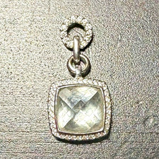 14k gold Square Natural Quartz and Diamond Bezel Set Dangle Charm Pendant picture
