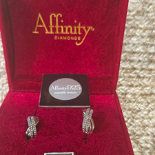Affinity Diamonds 925 Sterling Silver Diamond Huggie Hoop Stud Earrings picture