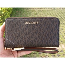 Michael Kors Travel Large Flat MF Phone Case Wristlet Women Wallet Brown picture