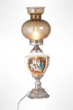 Big Vintage Italian Capodimonte Style Ceramic Table Lamp Amber Glass Shade 1960s picture
