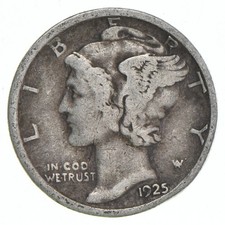 VG+ 1925 Mercury 90% Silver Dime picture