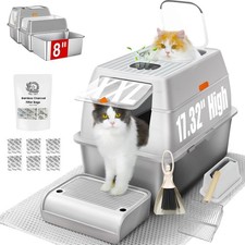 Fully Enclosed XXL Stainlessss Steel Litter Box w/ Lid & Scoop, 8