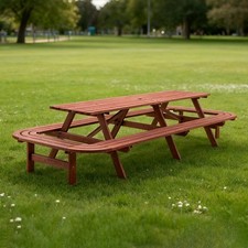 16‑Person Large Solid Wood Picnic Table W/Curved Attached Benches picture