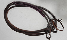 Western Horse Brown Oily Leather Reins Cherry Braided Rawhide Riding Saddle Tack picture