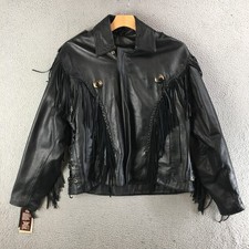 Unik Leather Apparels Biker Jacket Mens 52 Long Sleeve Fringed Braided Black NEW picture